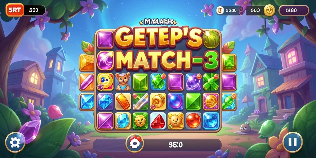 Tangkapan layar menunjukkan aksi seru gameplay Match-3 di 5RT.