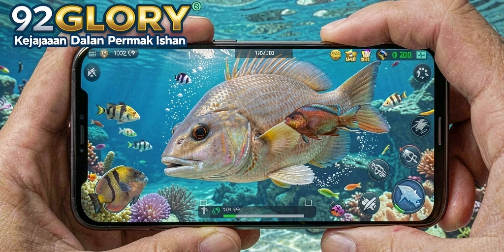 Tampilan gameplay seru dari 92GLORY menunjukkan aksi menembak ikan.