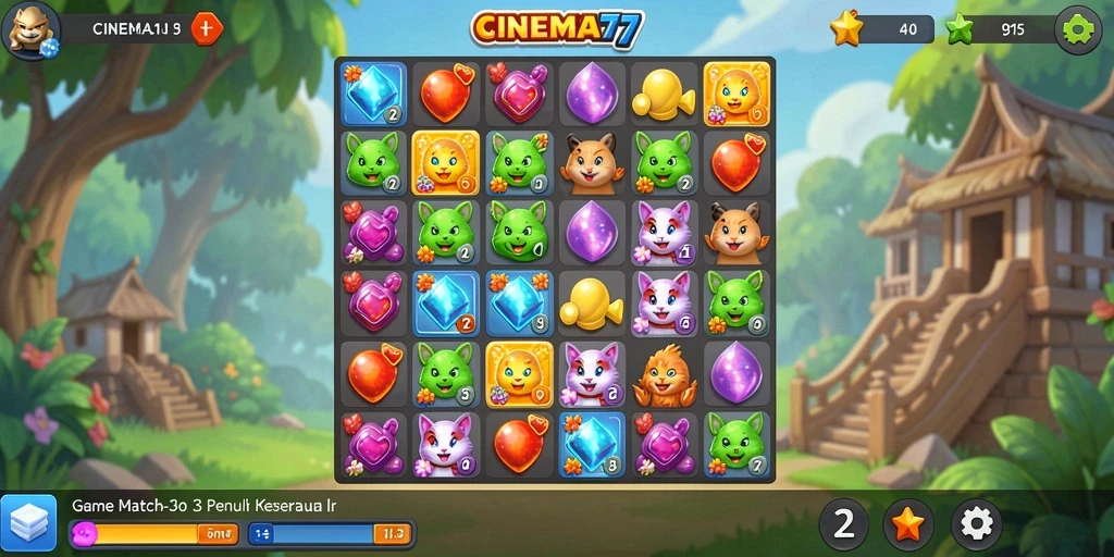 Gameplay seru CINEMA77 di mana Anda bisa menyusun permata match-3.