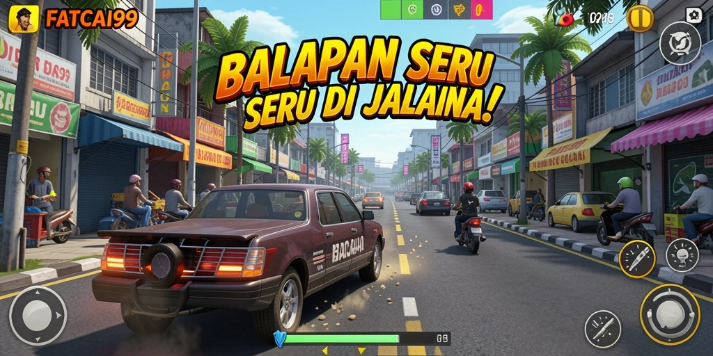 Screenshot gameplay FATCAI99 menampilkan balapan mendebarkan.