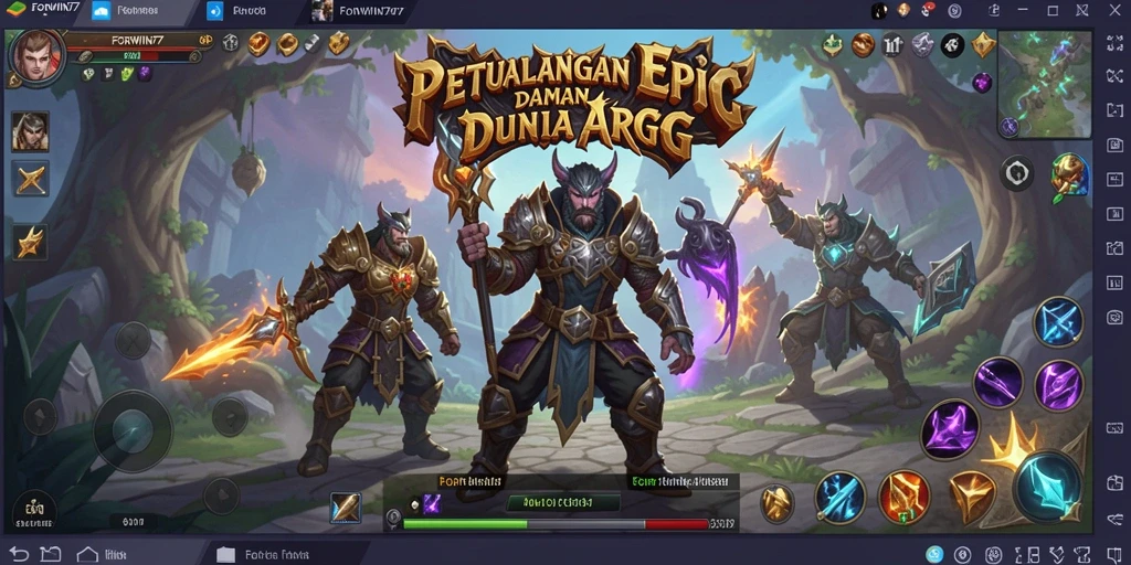 Screenshot gameplay <strong>FORWIN77</strong> menunjukkan pertarungan epik dengan efek visual yang memukau.
