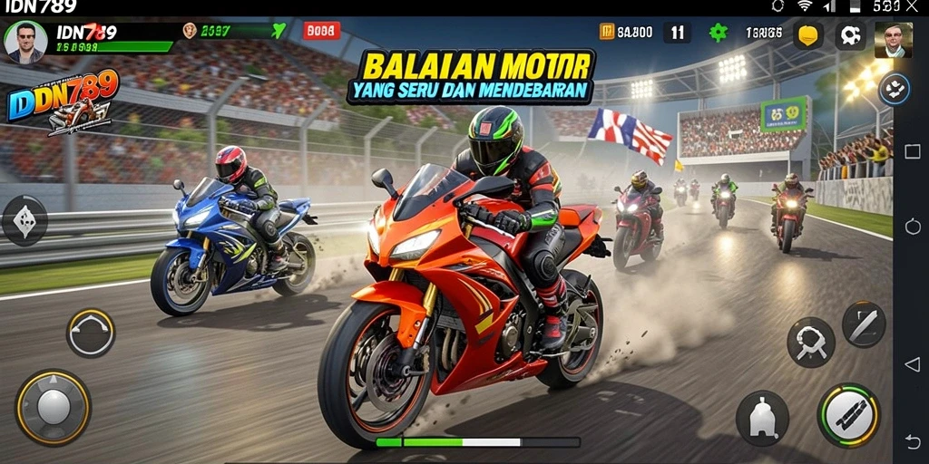 Gameplay seru dalam balapan motor yang mendebarkan.