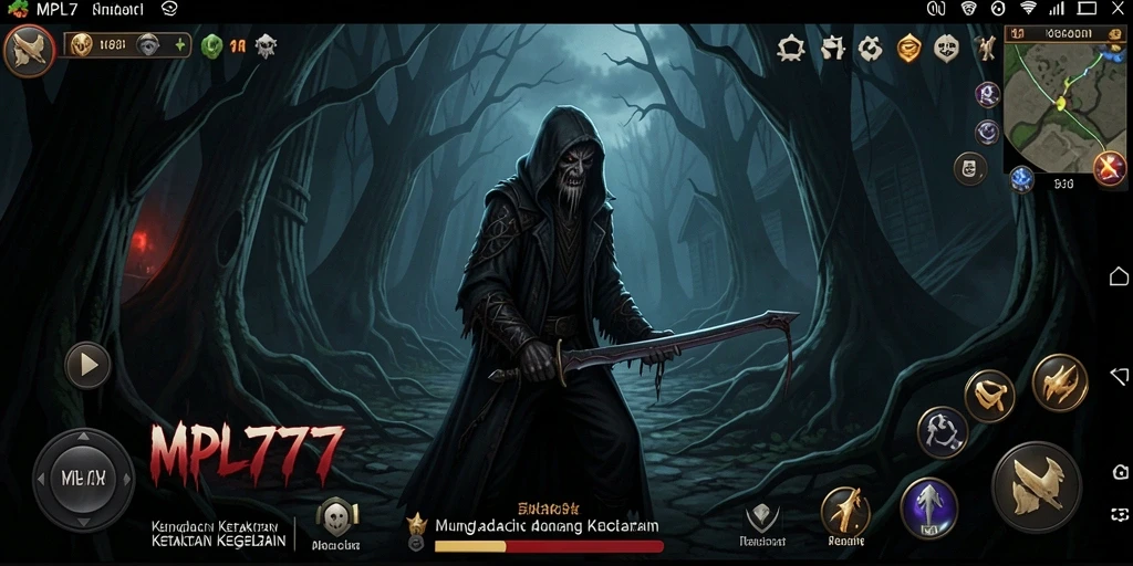 Tampilkan gameplay menakutkan dengan suasana gelap dan mencekam.