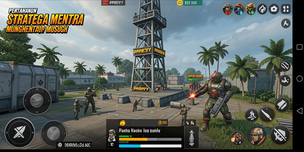 Tangkapan layar dari gameplay menara pertahanan di PPRRYY.