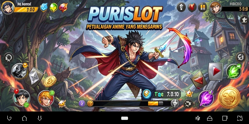 Tangkapan layar gameplay PURISLOT menampilkan aksi seru dengan karakter Anime.