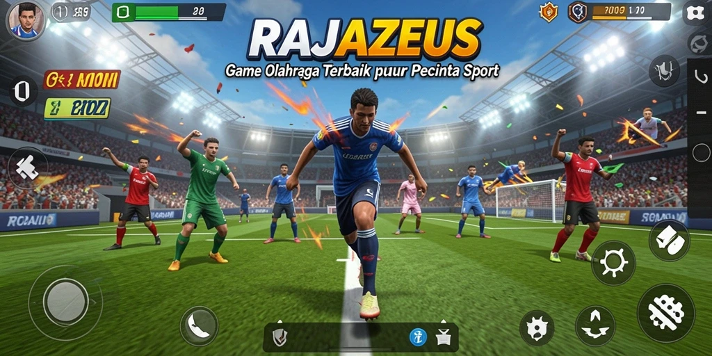 Screenshot RAJAZEUS menampilkan aksi seru dalam pertandingan olahraga.