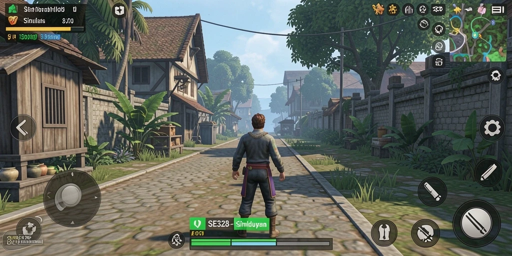Screenshot dari gameplay SE328 yang menampilkan kehidupan virtual.