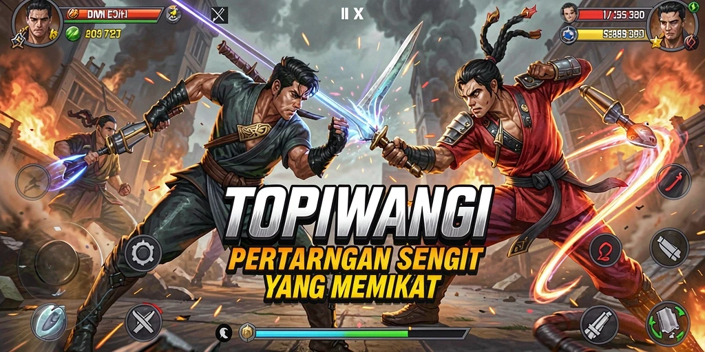 Tampilan gameplay seru di arena pertarungan TOPIWANGI.